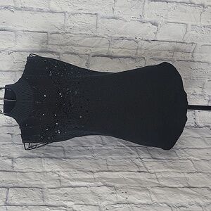LAUREN MICHELLE Black Sequined and Beaded Sleeveless‎ Blouse Large